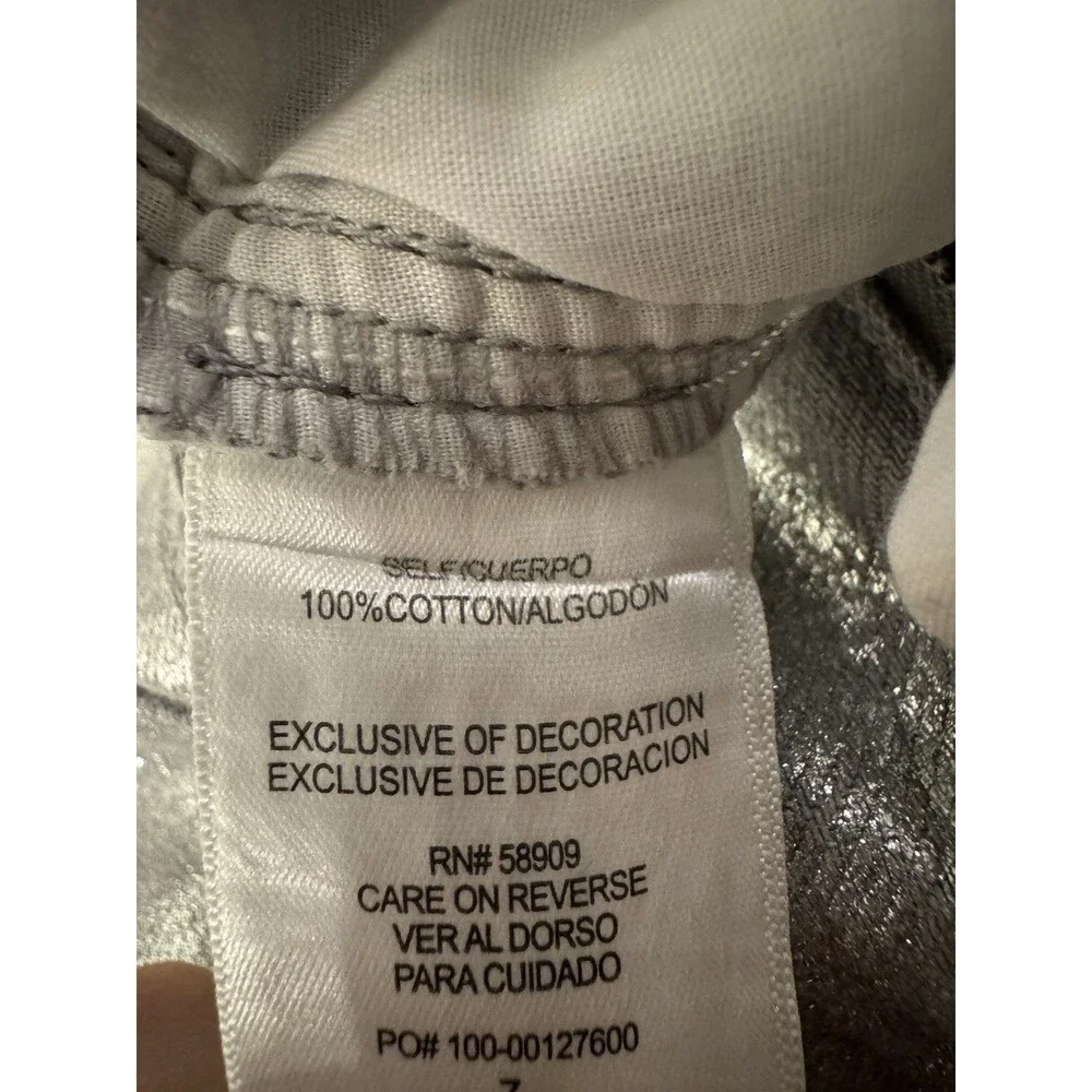 Gianni Bini Girls Foiled Metallic Denim Pants gray silver straight wide legs 16
